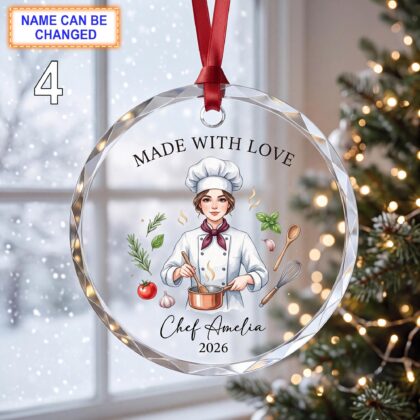 Made With Love Christmas Glass Ornament – Custom Chef Keepsake with Chef Hat - Image 4