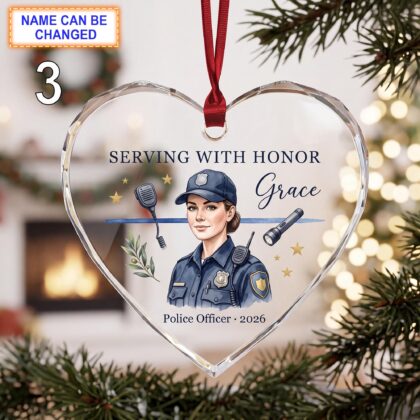 Serving With Honor Christmas Glass Ornament – Custom Police Officer Keepsake with Uniform - Image 3