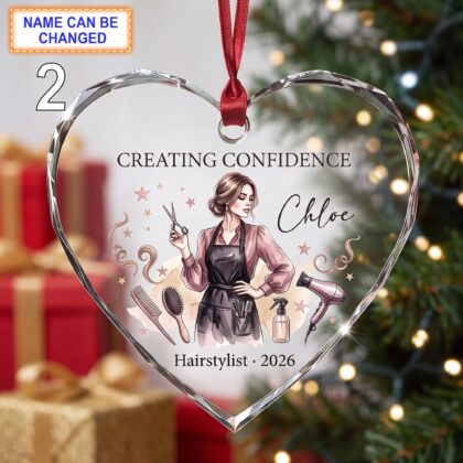 Alternative view of Creating Confidence Christmas Glass Ornament – Custom Hairstylist Keepsake with Scissors