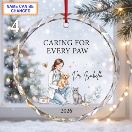 Caring for Every Paw Christmas Glass Ornament – Custom Veterinarian Keepsake with Puppy - Image 4