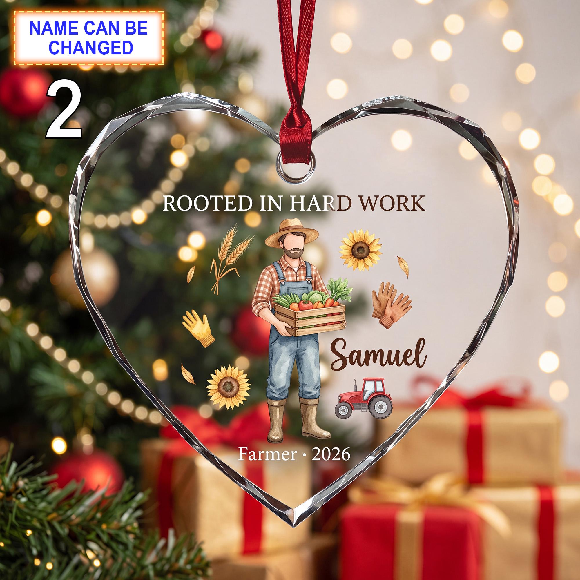 Rooted in Hard Work Christmas Glass Ornament – Custom Farmer Keepsake with Produce Basket - Image 2
