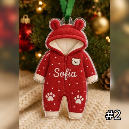 Alternative view of Personalized Baby Bear Snowsuit Acrylic Ornament – Custom Name First Christmas Keepsake