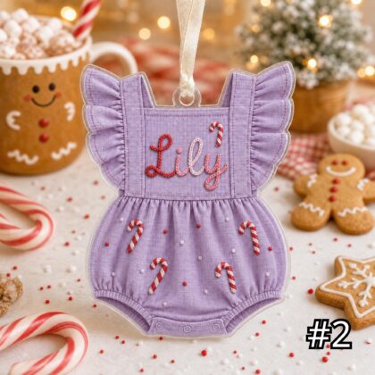 Personalized Baby Romper Acrylic Ornament – Custom Name First Christmas Keepsake - Image 3