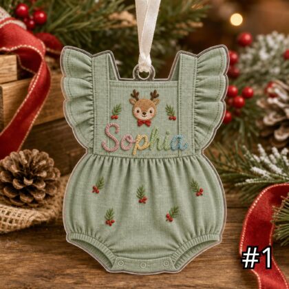 Alternative view of Personalized Baby Romper Acrylic Ornament – Custom Name First Christmas Keepsake