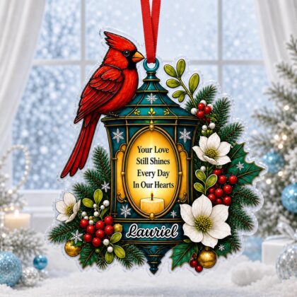 Custom Name Red Cardinal Lantern Christmas Personalized Ornament