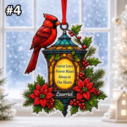 Custom Name Red Cardinal Lantern Christmas Personalized Ornament - Image 6