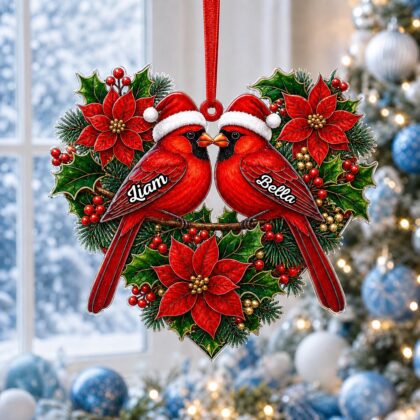 Custom Name Couple Cardinal Heart Personalized Ornament