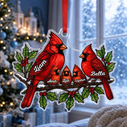 Custom Name Cardinal Family Christmas Personalized Ornament