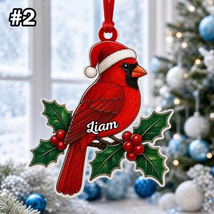 Custom Name Santa Cardinal Pinecone Ornament – Christmas Tree Car Hanging Decor - Image 4