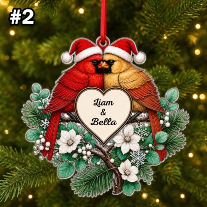 Custom Name Couple Cardinal Heart Ornament – Christmas Tree Car Hanging Decor - Image 4