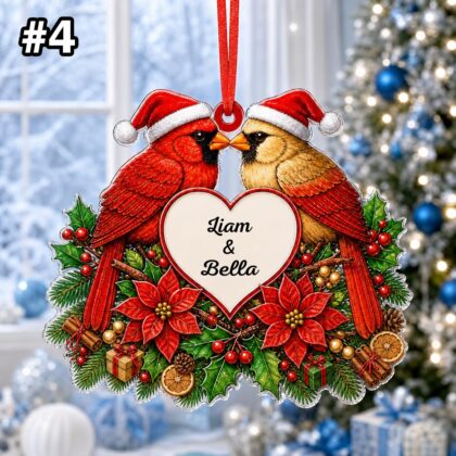 Custom Name Couple Cardinal Heart Ornament – Christmas Tree Car Hanging Decor - Image 6