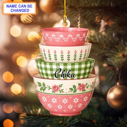 Personalized Vintage Pyrex Bowls Ornament – Custom Retro Kitchen Christmas Ornament - Image 3
