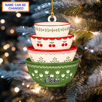 Personalized Vintage Pyrex Bowls Ornament – Custom Retro Kitchen Christmas Ornament - Image 4