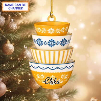 Personalized Vintage Pyrex Bowls Ornament – Custom Retro Kitchen Christmas Ornament - Image 5