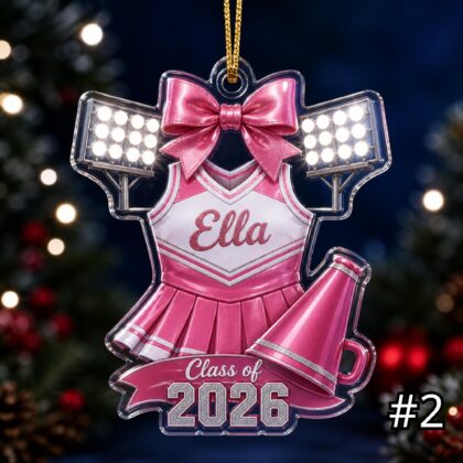 Alternative view of Personalized Senior Cheer Acrylic Ornament – Custom Name Class of 2026 Cheerleader Uniform Keepsake Tree