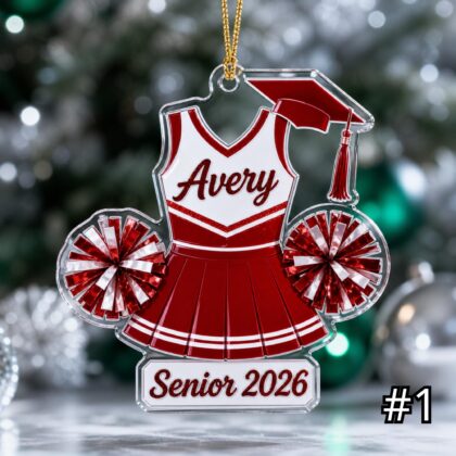 Personalized Senior Cheer Acrylic Ornament – Custom Name Class of 2026 Cheerleader Uniform Keepsake Tree