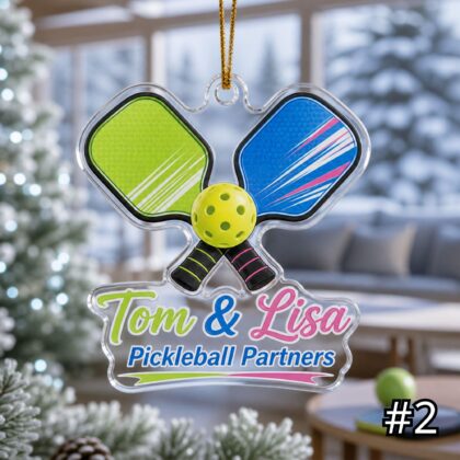 Alternative view of Personalized Pickleball Player Acrylic Ornament – Custom Name Paddle Ball Sports Gift