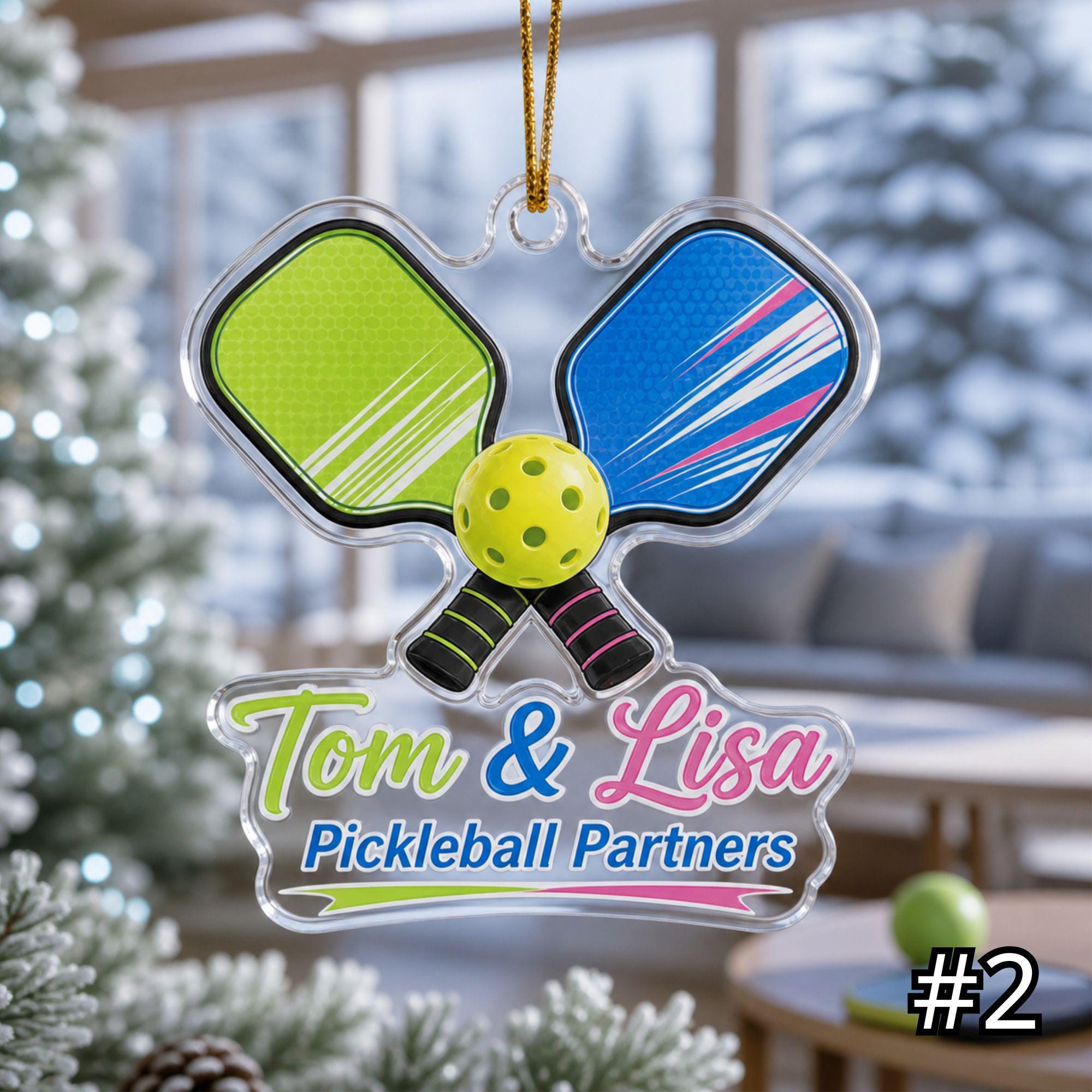 Personalized Pickleball Player Acrylic Ornament – Custom Name Paddle Ball Sports Gift - Image 2