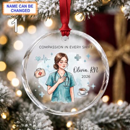 Compassion in Every Shift Nurse Christmas Glass Ornament