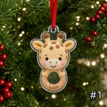 Personalized Safari Baby Animal Rattle Ornament – Baby First Christmas Acrylic Ornament