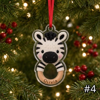 Personalized Safari Baby Animal Rattle Ornament – Baby First Christmas Acrylic Ornament - Image 4