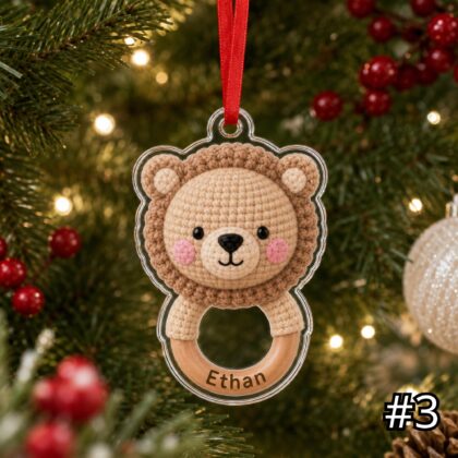 Personalized Woodland Baby Animal Rattle Ornament – Baby First Christmas Acrylic Ornament - Image 3