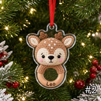 Alternative view of Personalized Woodland Baby Animal Rattle Ornament – Baby First Christmas Acrylic Ornament