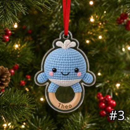 Personalized Ocean Baby Animal Rattle Ornament – Baby First Christmas Acrylic Ornament - Image 3
