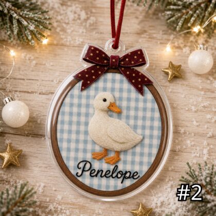 Personalized Farm Animal Acrylic Hoop Ornament – Custom Name Duck Goose Sheep Rooster Christmas Nursery Decor - Image 2