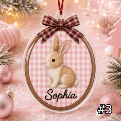 Custom Woodland Animal Acrylic Hoop Ornament – Personalized Bear Fox Bunny Deer Christmas Nursery Tree - Image 3