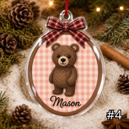 Custom Woodland Animal Acrylic Hoop Ornament – Personalized Bear Fox Bunny Deer Christmas Nursery Tree - Image 4