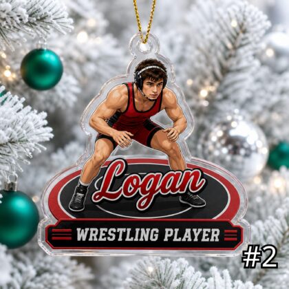 Alternative view of Personalized Wrestling Player Acrylic Ornament – Custom Name Weight Class Sports Gift