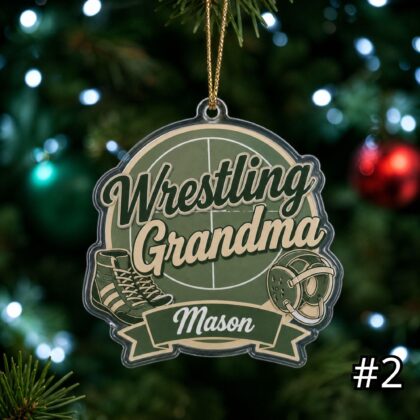 Alternative view of Personalized Wrestling Coach Mom Acrylic Ornament – Custom Name Sports Family Gift