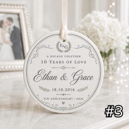 Personalized 10th Anniversary Ornament – Tin Wedding Anniversary Gift - Image 3