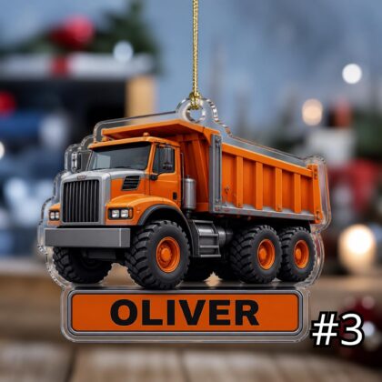 Personalized Dump Truck Ornament – Construction Vehicle Christmas Ornament - Image 3