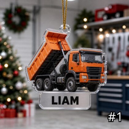 Personalized Dump Truck Ornament – Construction Vehicle Christmas Ornament