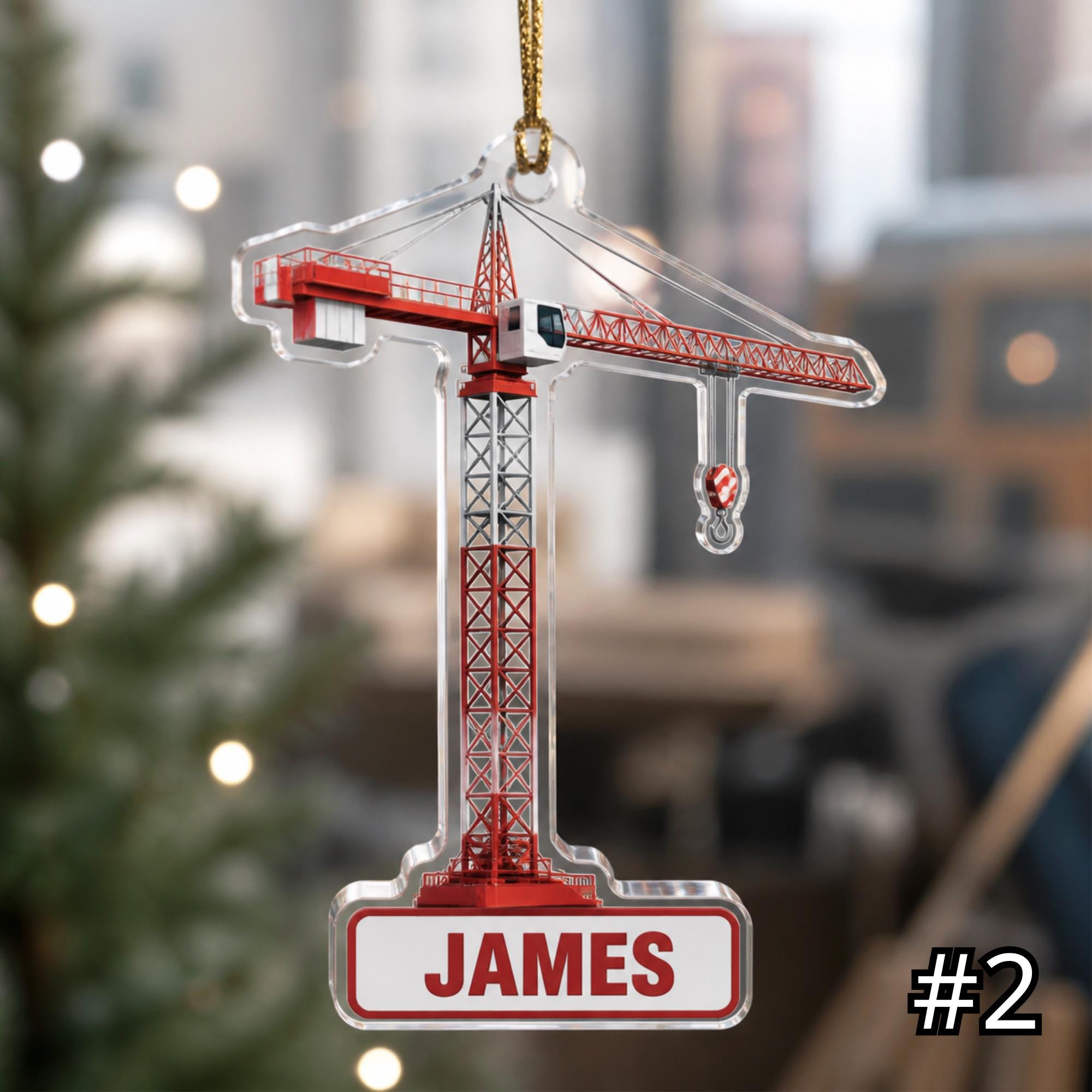 Personalized Crane Truck Ornament – Construction Vehicle Christmas Ornament - Image 2