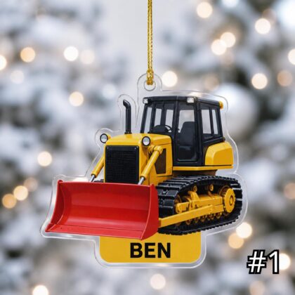 Personalized Bulldozer Ornament – Construction Vehicle Christmas Ornament