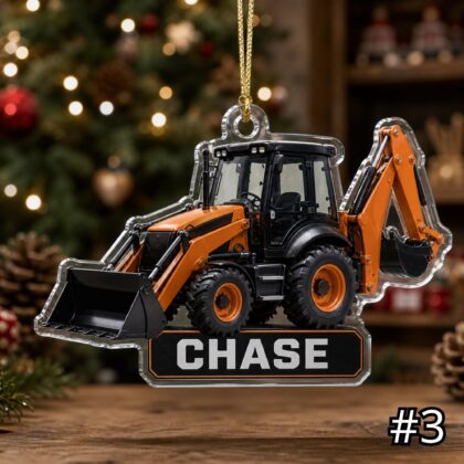 Personalized Backhoe Loader Ornament – Construction Vehicle Christmas Ornament - Image 3