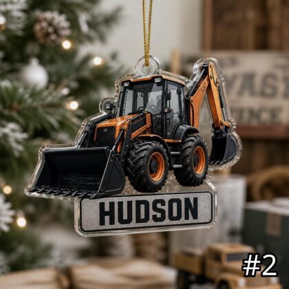 Alternative view of Personalized Backhoe Loader Ornament – Construction Vehicle Christmas Ornament
