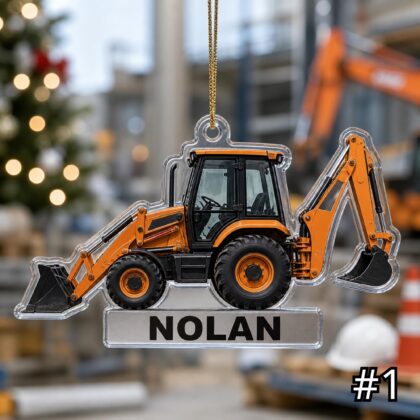 Personalized Backhoe Loader Ornament – Construction Vehicle Christmas Ornament