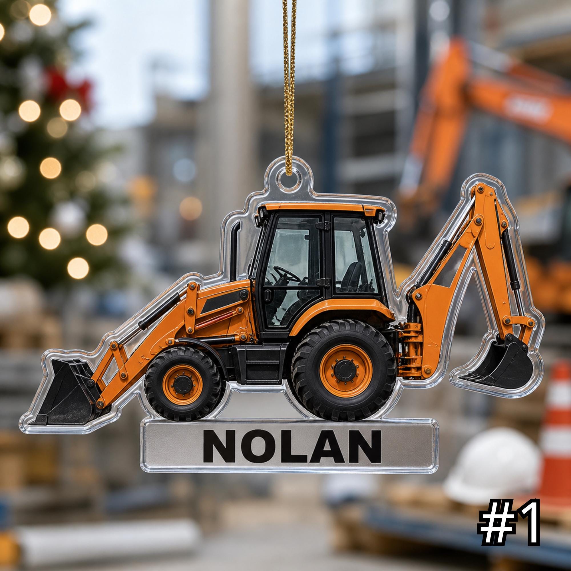 Personalized Backhoe Loader Ornament – Construction Vehicle Christmas Ornament
