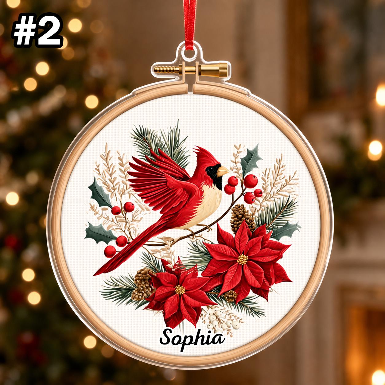 Custom Name Cardinal Hoop Ornament – Christmas Tree Car Hanging Decor - Image 4