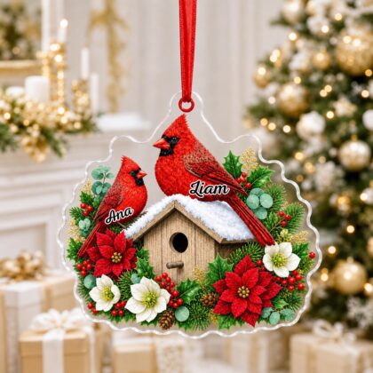 Personalized Cardinal Family Birdhouse Ornament – Christmas Tree Car Hanging Decor