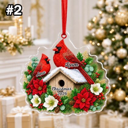 Personalized Cardinal Family Birdhouse Ornament – Christmas Tree Car Hanging Decor - Image 4