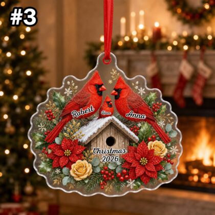 Personalized Cardinal Family Birdhouse Ornament – Christmas Tree Car Hanging Decor - Image 5