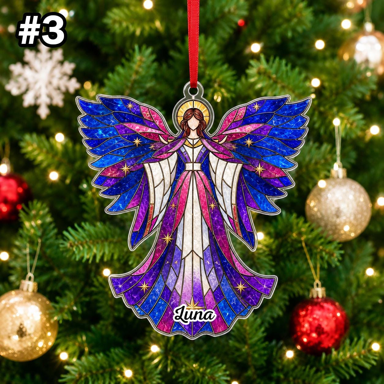 Custom Name Praying Angel Wings Ornament – Christmas Tree Car Hanging Decor - Image 5