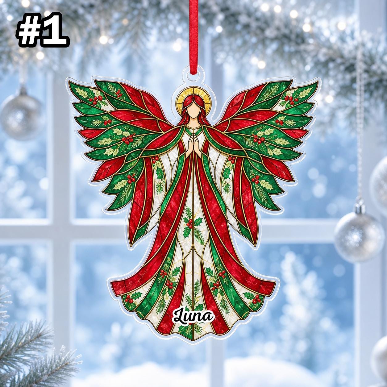 Custom Name Praying Angel Wings Ornament – Christmas Tree Car Hanging Decor - Image 3