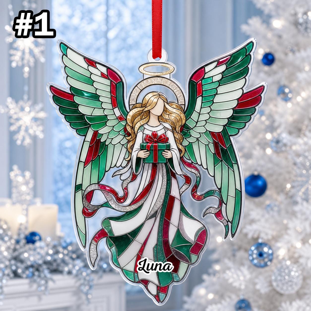 Custom Name Heavenly Angel Wings Ornament – Christmas Tree Car Hanging Decor - Image 2