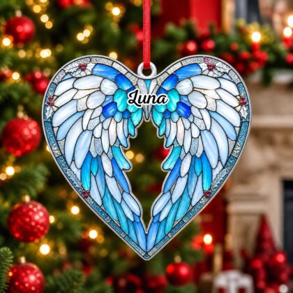 Custom Name Heart Angel Wings Ornament – Christmas Tree Car Hanging Decor